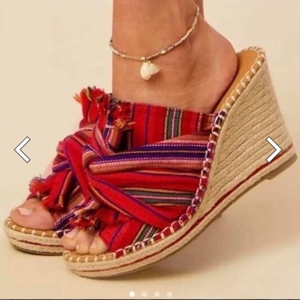 Altar'd State Red and Blue Wedge Espadrilles Pre-owned Sz 10M